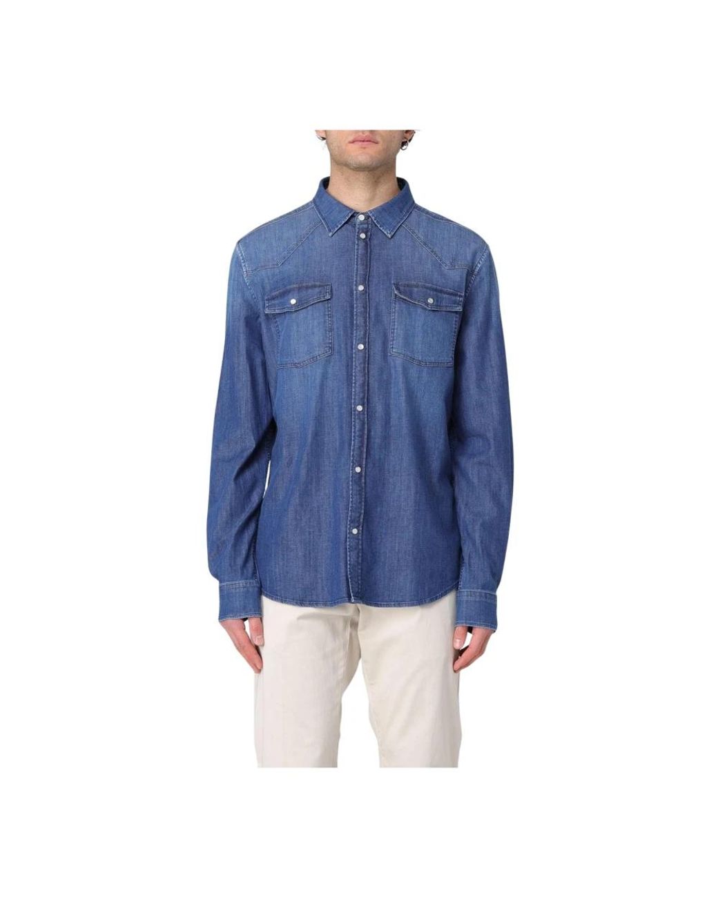 Dondup Overhemden ,Blauw ,Denim Blauwe Denim Casual Overhemd Met Lange Mouwen in het Blue voor heren