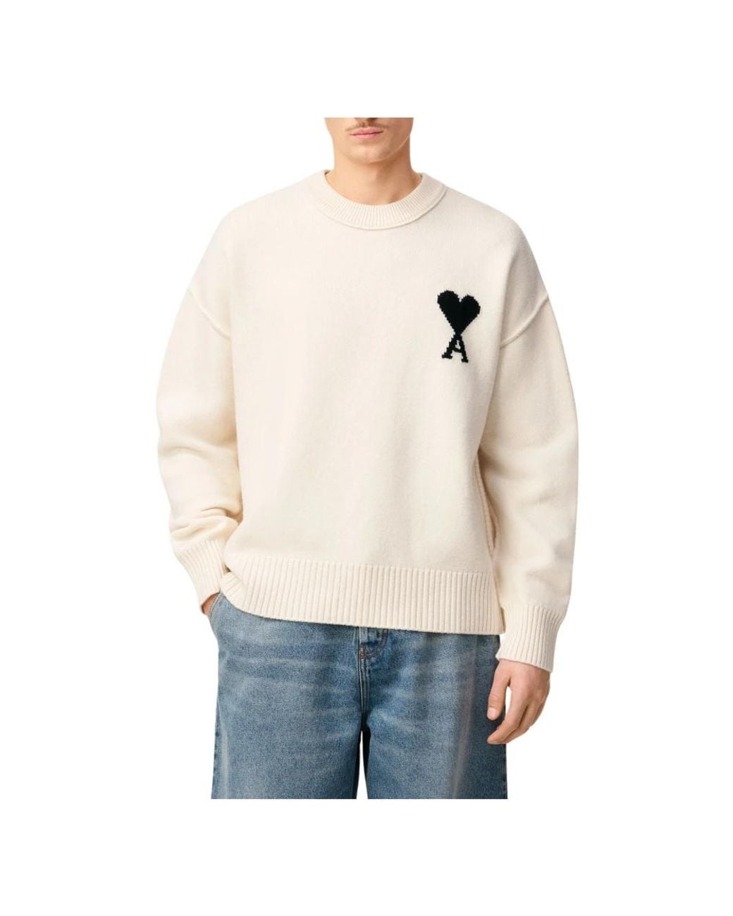 AMI White Round-Neck Knitwear for men