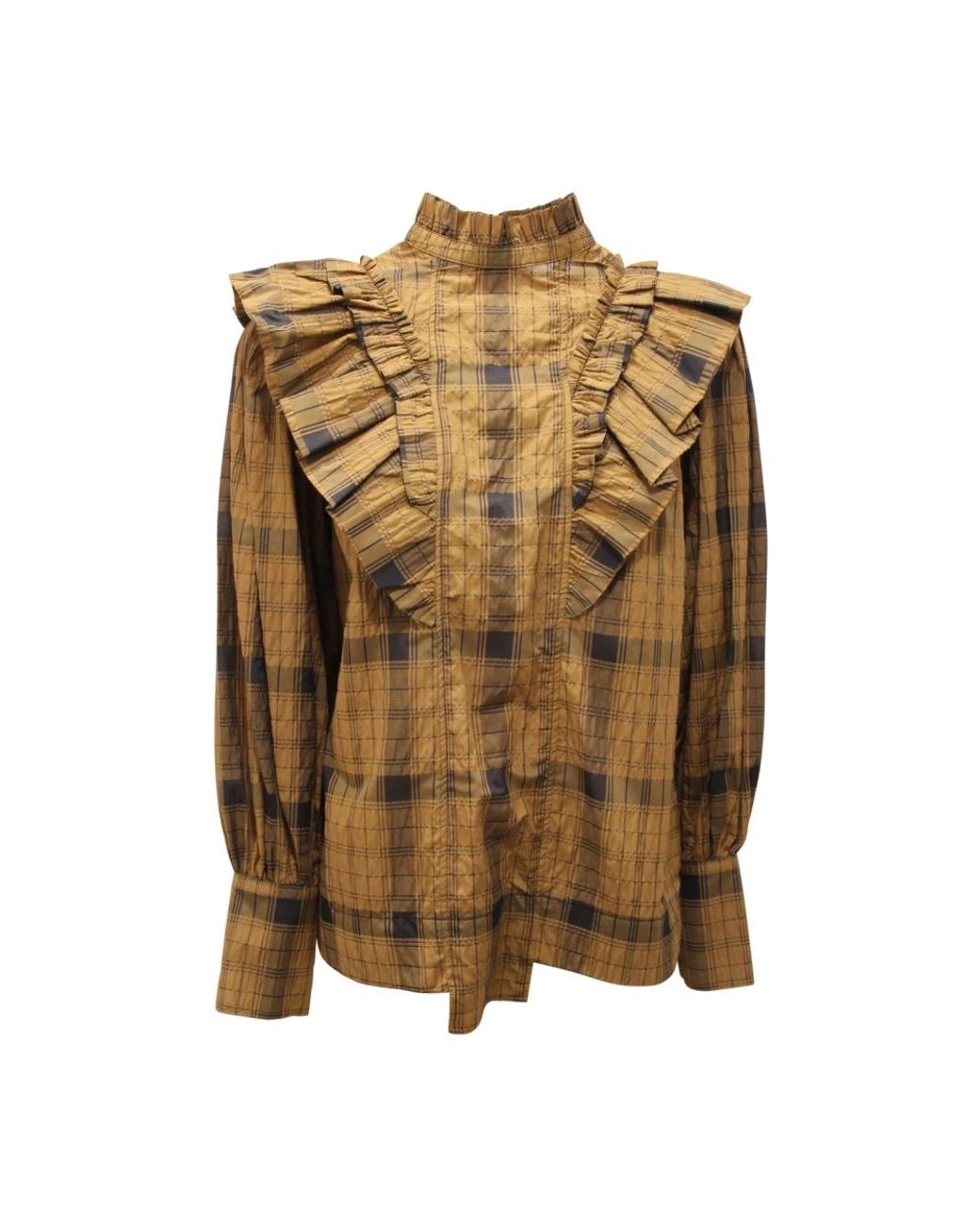 Ganni Overhemden ,Groen ,Butternut Zip Back Shirt in het Brown