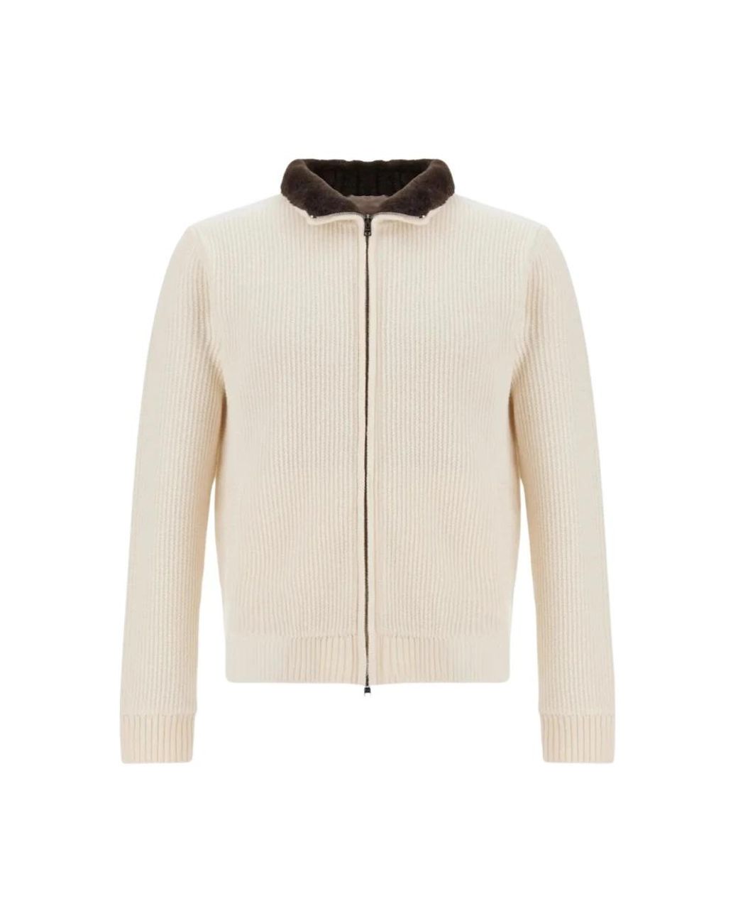 Herno Ribbed Wool Cardigan With Double-Zip in het White voor heren