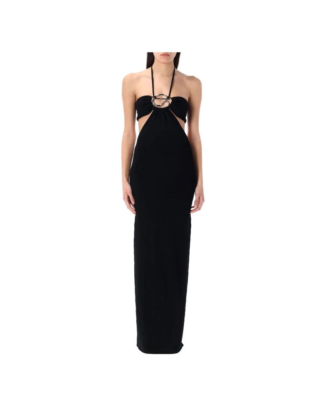Coperni Kleedjes ,Zwart ,Polyester Zwarte Gebreide Halter Lange Jurk in het Black