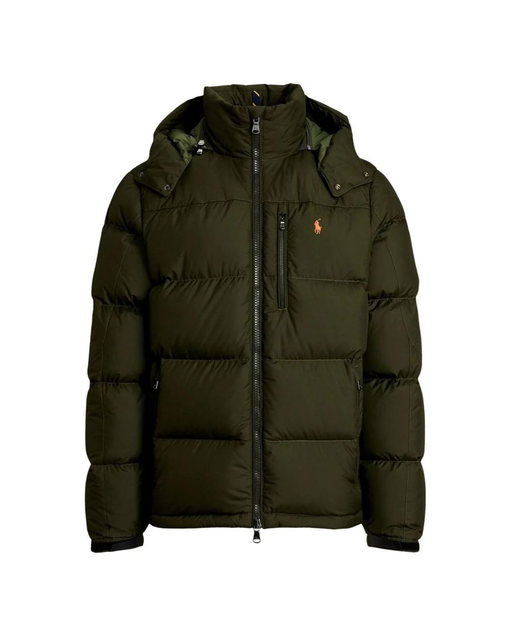 Ralph Lauren Green El Cap Water Resistant Duck Down Detachable Hood Short Puffer Jacket for men