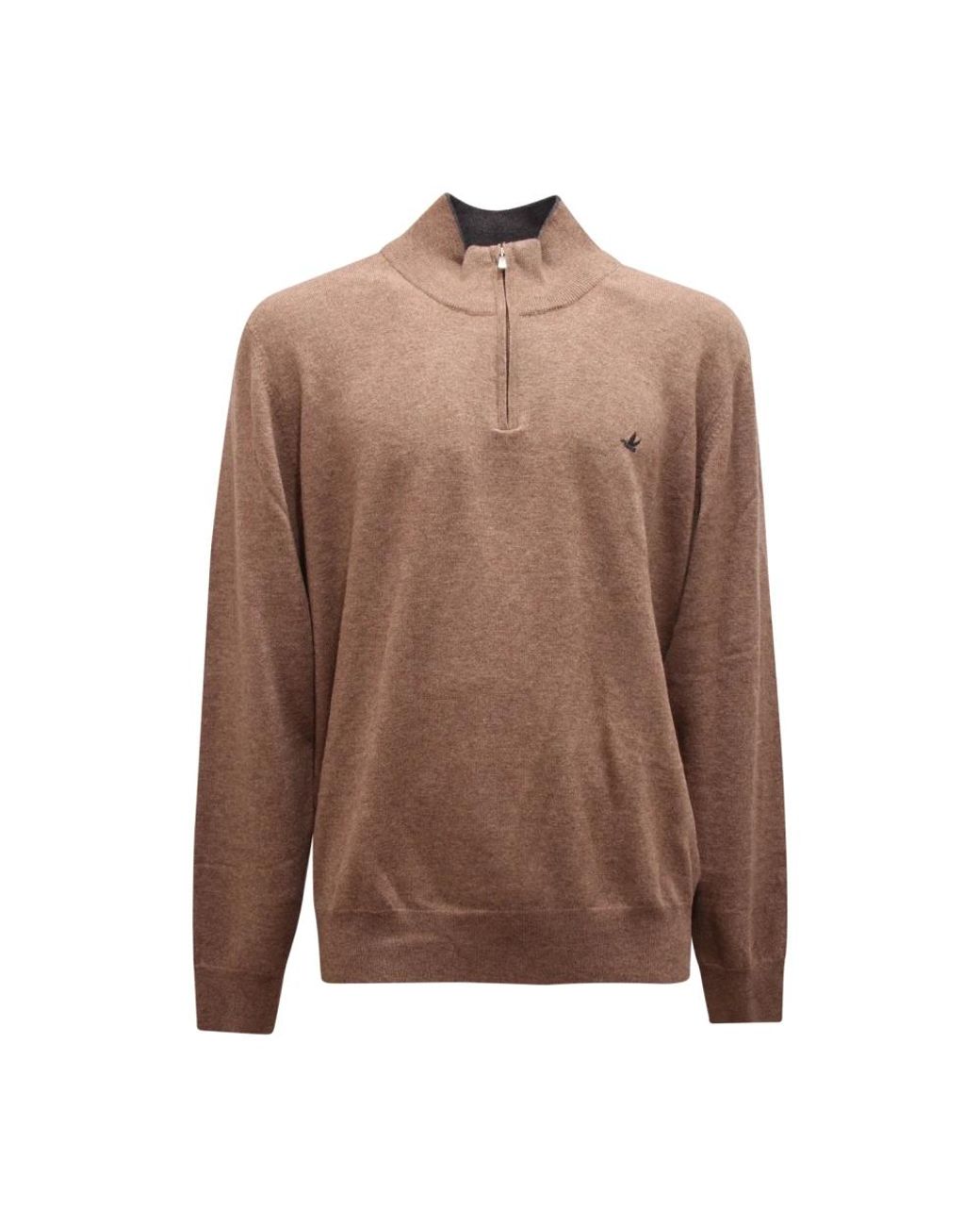 Brooksfield Halbzip Wollpullover in Brown für Herren