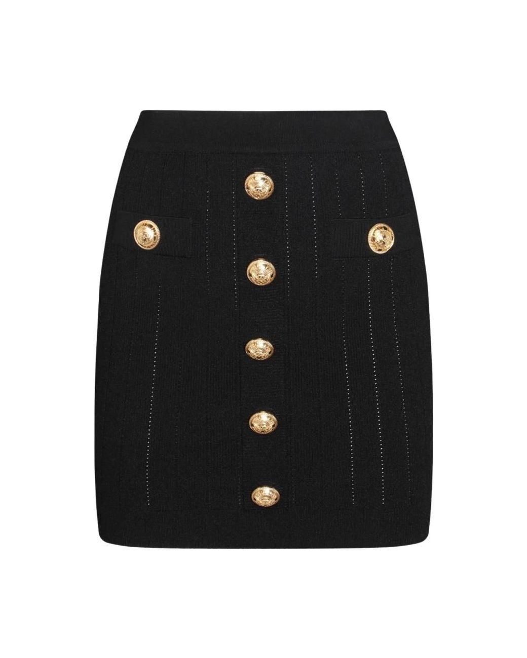 Falda mini negra con botones tejida Balmain de color Black