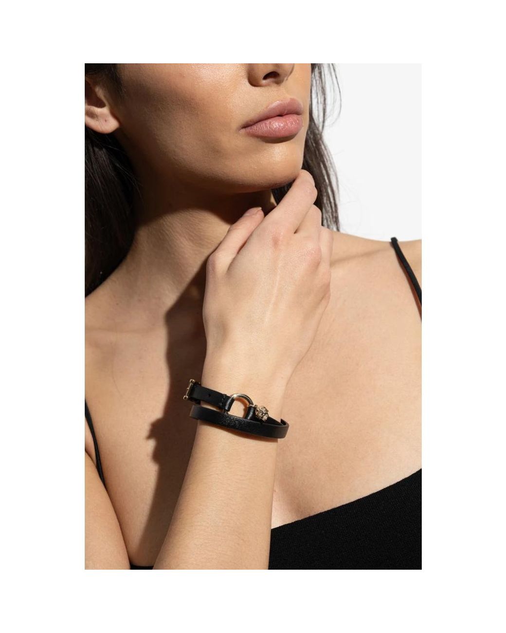 McQueen Black Skull Ring Double Wrap Bracelet