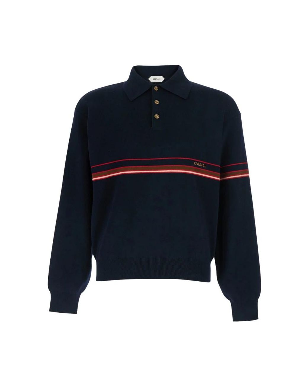 Versace Geborduurd-Logo Katoenen Gebreide Polo in het Blue voor heren