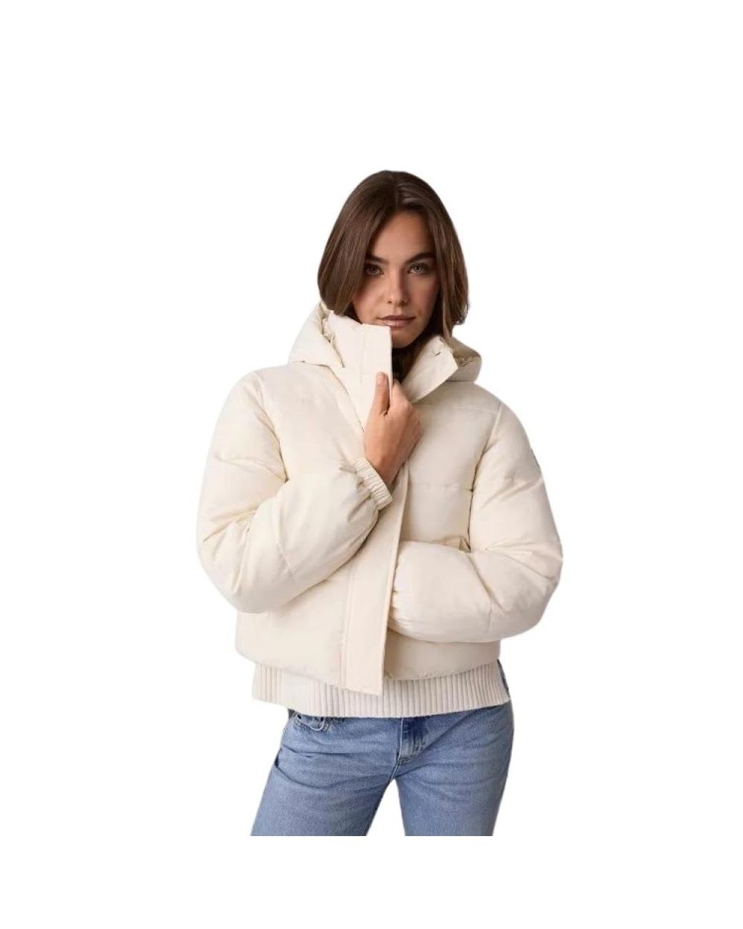 Guess Jassen ,Leer Cropped Puffer in het Natural