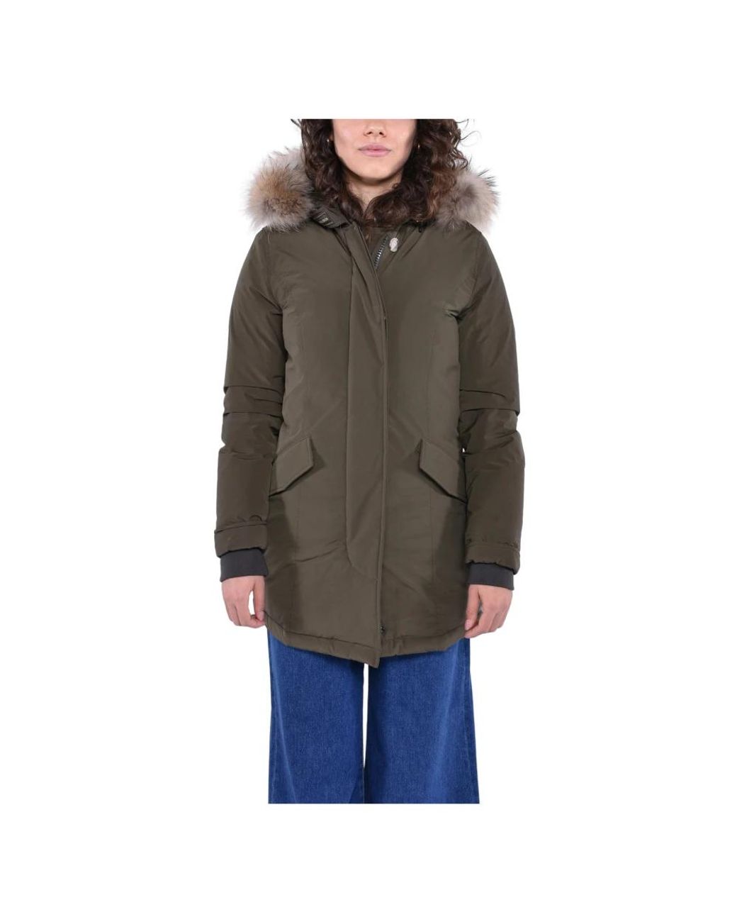 Woolrich Jassen ,Groen ,Leer Arctische Wasbeer Parka Met Urban Touch in het Brown
