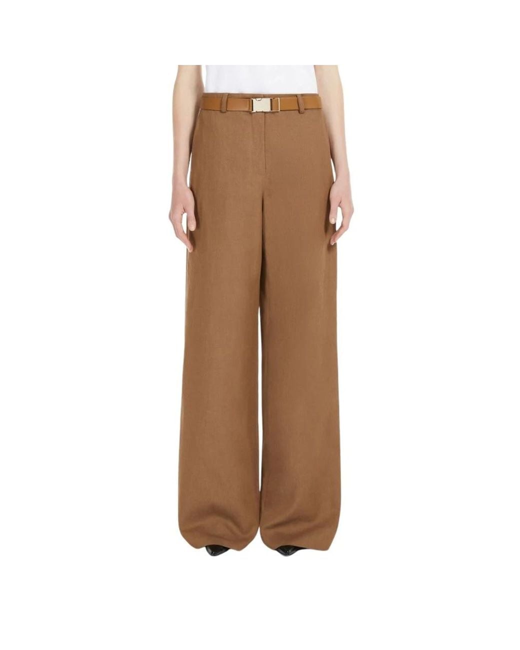 Max Mara Rechte Broek Van Katoen- En Linnentwill in het Brown