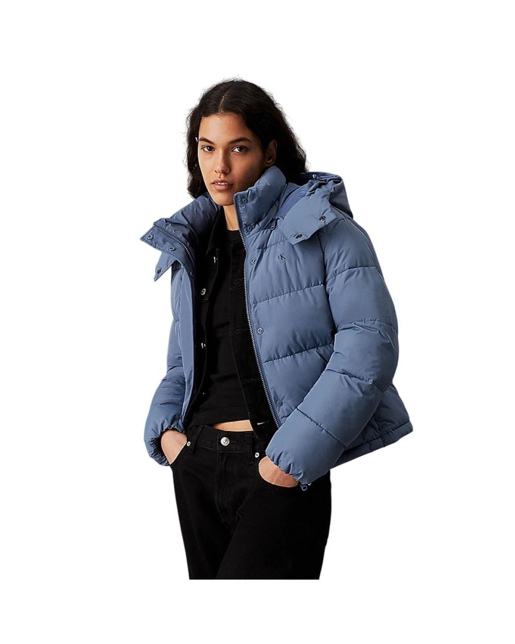 Calvin Klein Blue Vibrant Quilted Jacket With Detachable Hood
