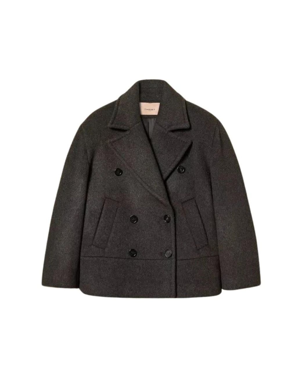 Twinset Black Double-Breasted Coats