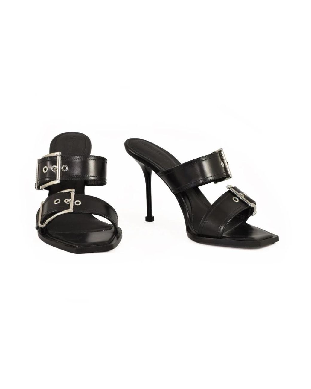 McQueen Black Heeled Mules