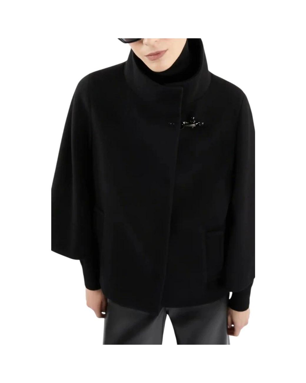 Abrigo Geométrico De Lana Con Mangas Tres Cuartos, Mujer, Talla Fay de color Black