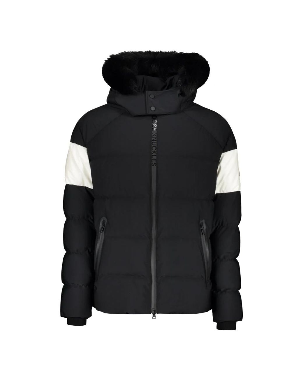 Moose Knuckles Jassen ,Zwart ,Leer Gewatteerde Jas Met Bontkraag in het Black voor heren