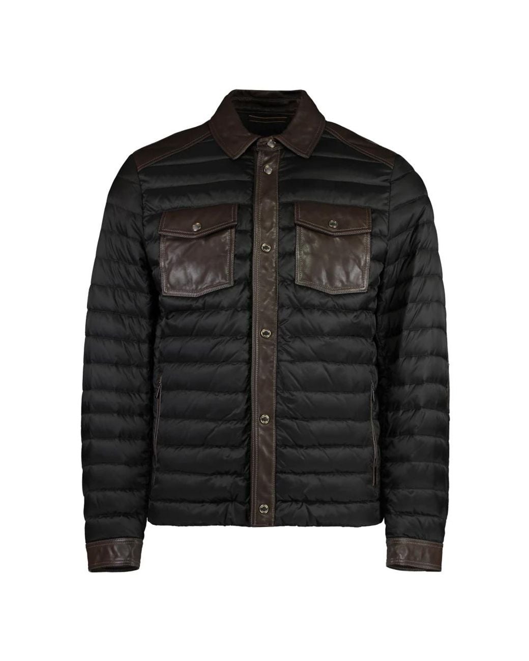Moorer Jassen ,Bruin ,Leer Leren Inzetstukken Donsjack in het Black voor heren
