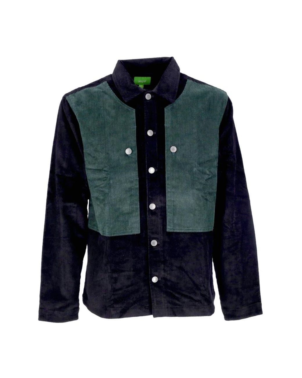 Huf Jassen ,Zwart ,Katoen Zwart Fluwelen Overshirt Met Knoopsluiting in het Blue voor heren
