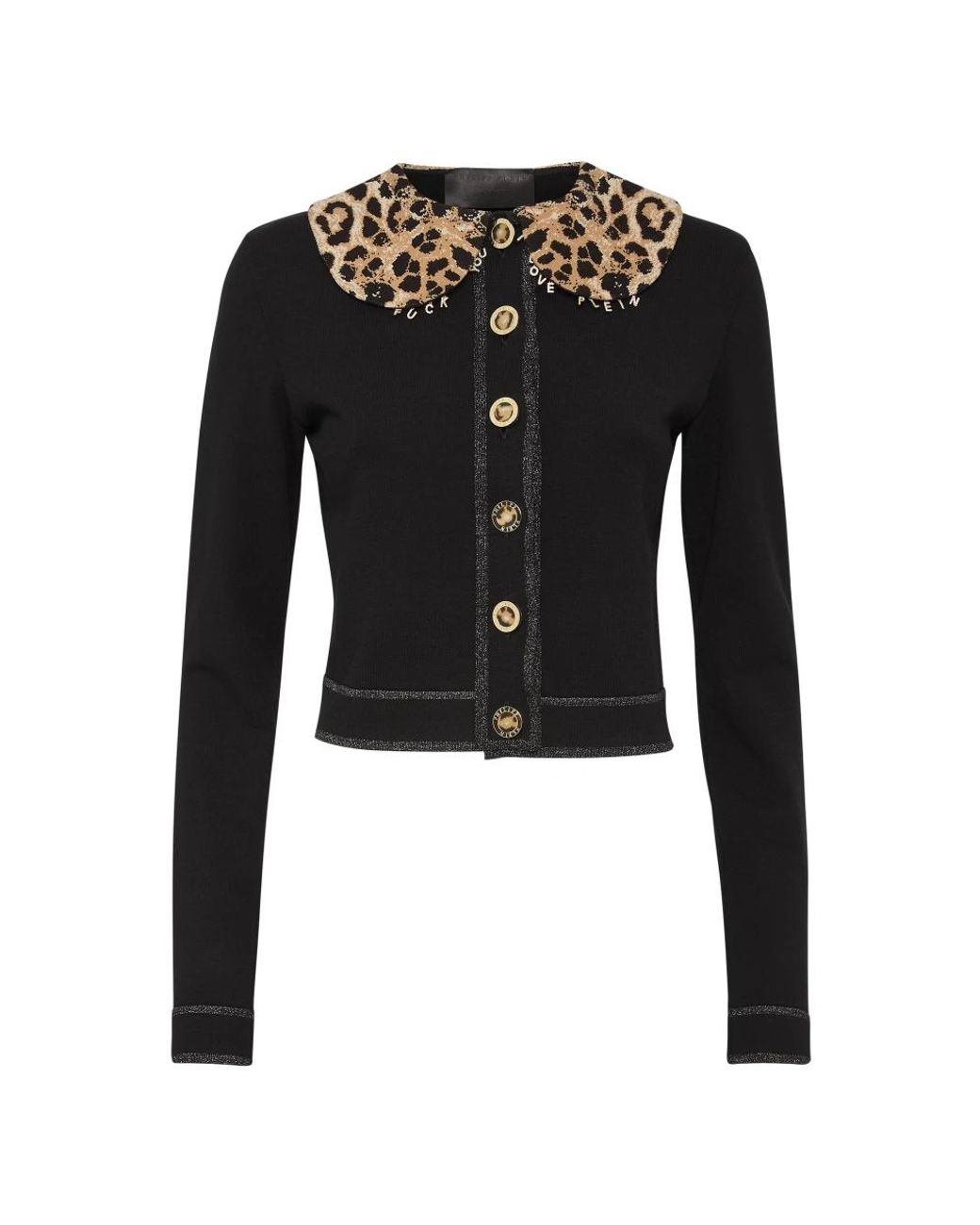 Philipp Plein Leopard Collar Cardigan in het Black