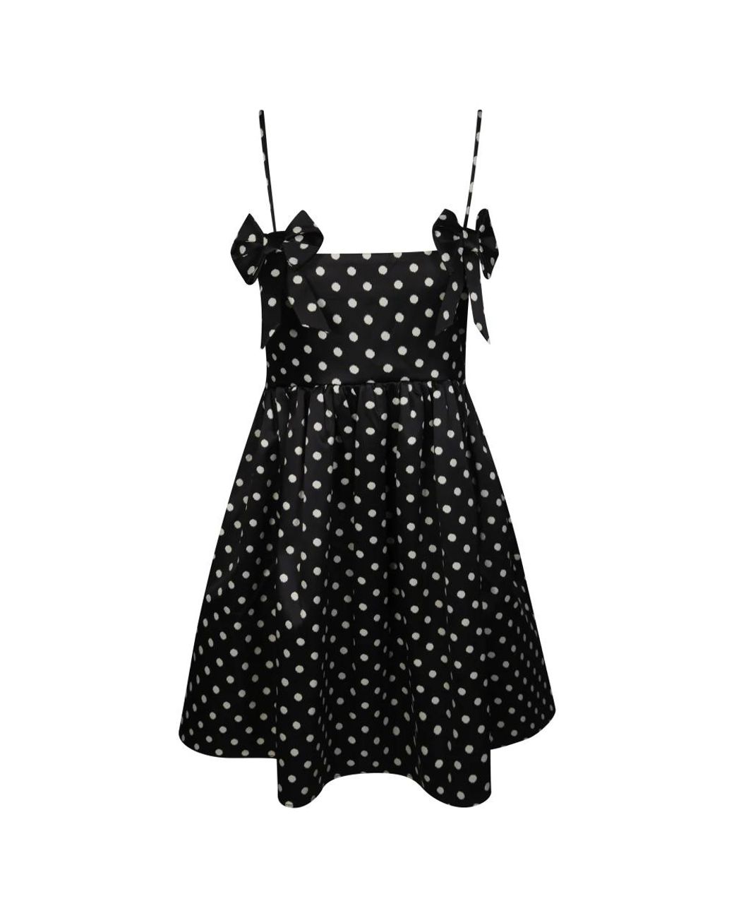 Ganni Black Mini Gown With Spaghetti Straps And Polka Dot Print