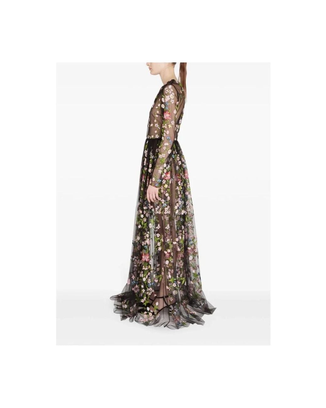 Giambattista Valli Black Floral Embroidered Tulle Maxi Dress