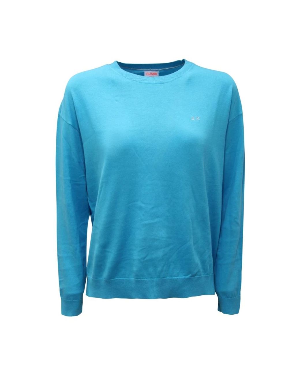 Sun 68 Acqua Round Neck Solid L/S in het Blue