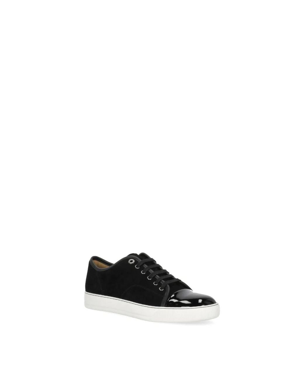Lanvin Black Suede Glossy Round Toe Low-Top Sneakers for men
