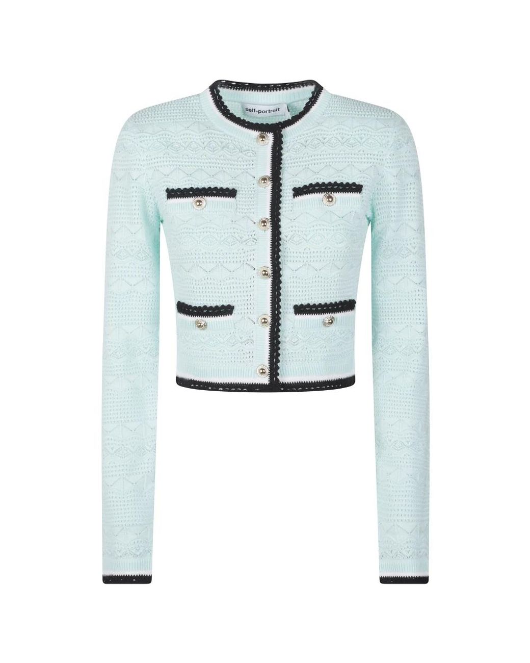 Self-Portrait Blue Mint Pointelle Strick Cardigan
