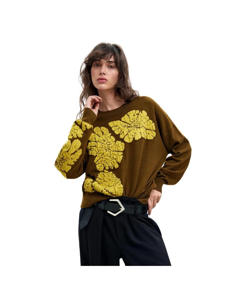 Desigual Yellow Round-Neck Knitwear
