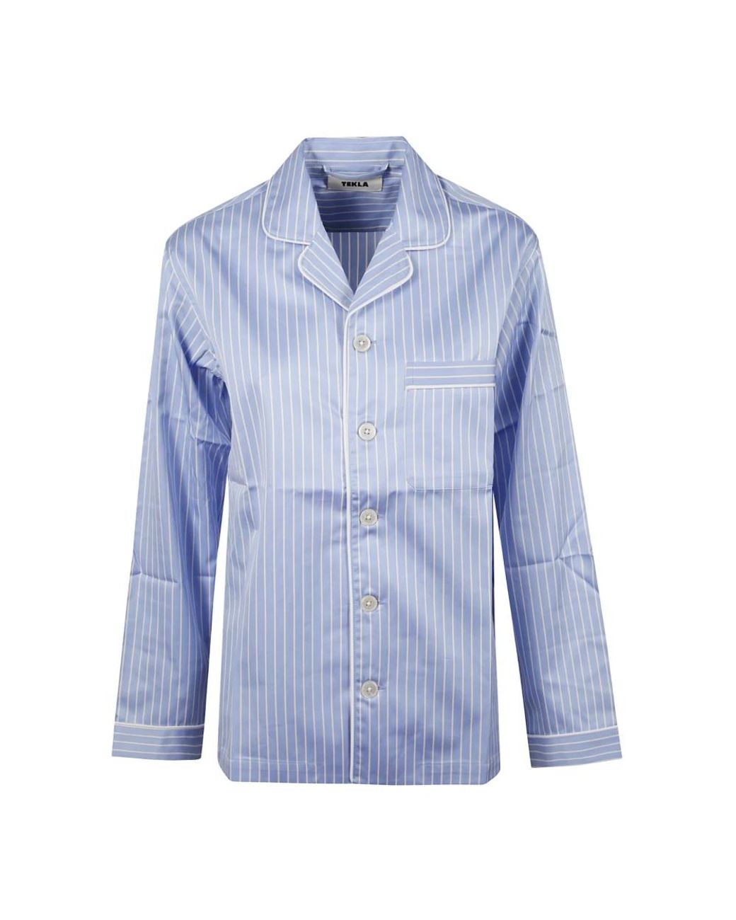 Tekla Satijnen Pyjamashirt in het Blue