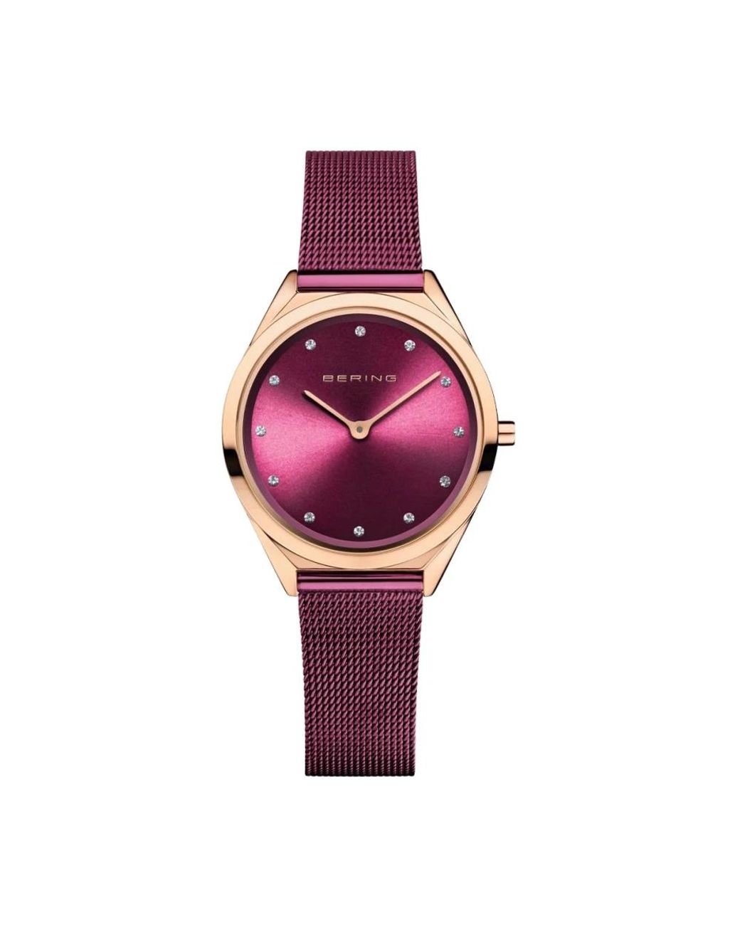Bering Accessoires ,Roze ,Dameshorloge Ultra Slim 31 Mm 3 Atm Saffierglas Slim Design Armband Milanese 17031-969 in het Pink