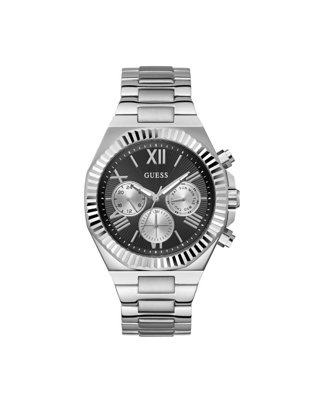 Guess Accessoires ,Grijs Multifunctioneel Horloge Equity Zilver, Zwart 44 Mm Gw 0703G1 in het Metallic