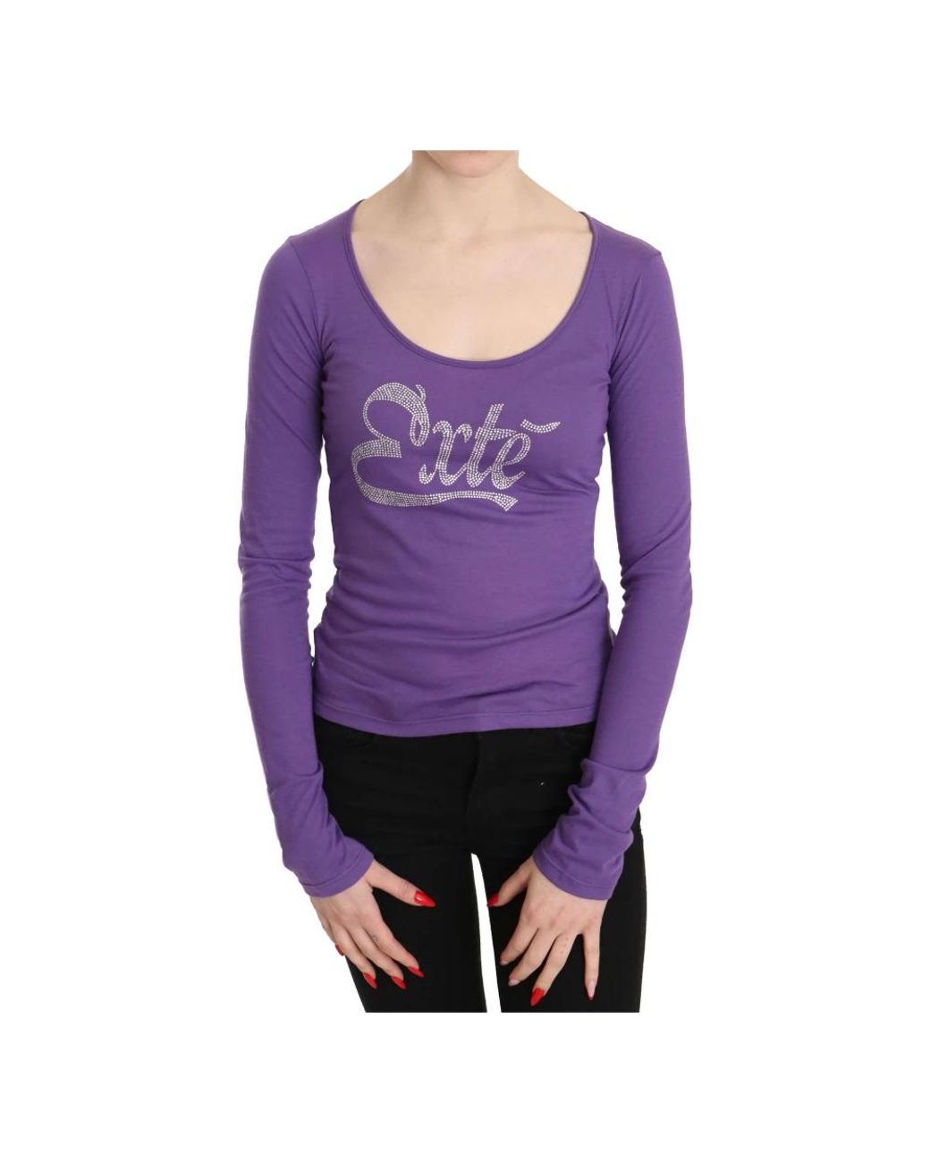 Exte Tops ,Paars ,Katoen Elegante Paarse Kristalversierde Top in het Purple