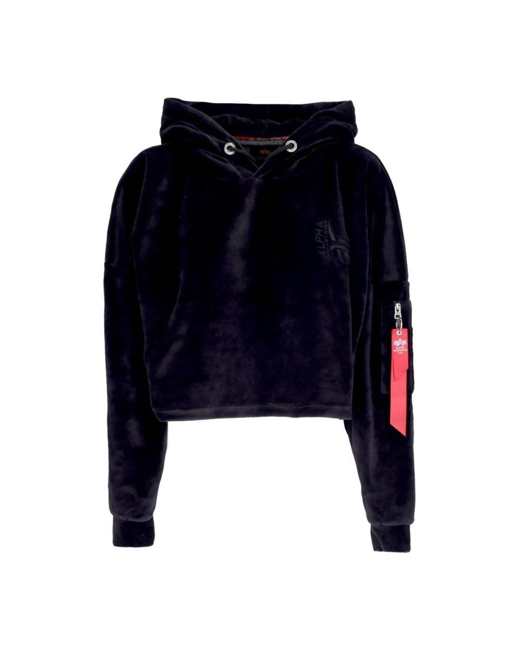 Alpha Industries Hoodies & Sweatvesten ,Zwart ,Polyester Zwarte Hoodie Met Verstelbare Capuchon En Ritssluiting in het Blue