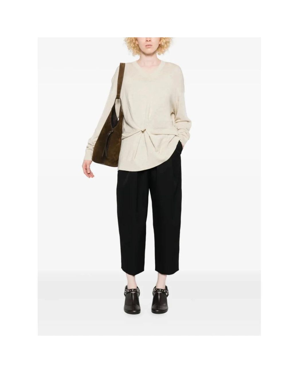Isabel Marant Natural Chiraz V-Neck Ring-Detail Sweater