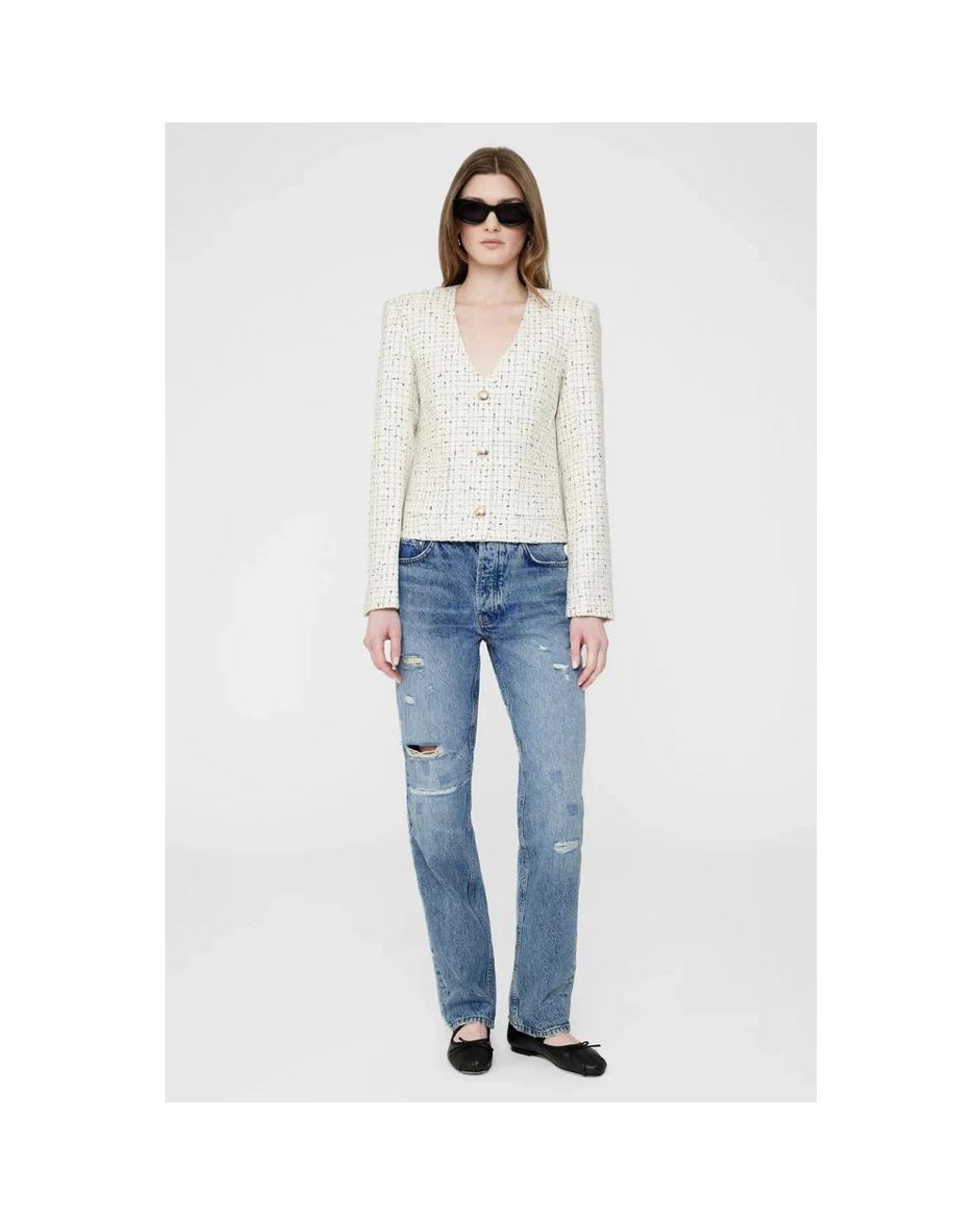Anine Bing White Tweed Jackets