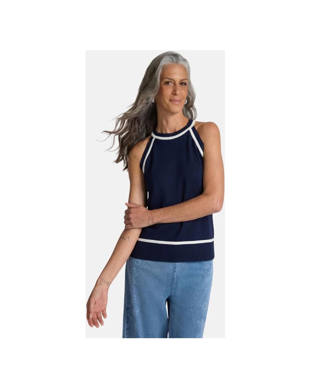 Elena Miro Blue Sleeveless Tops