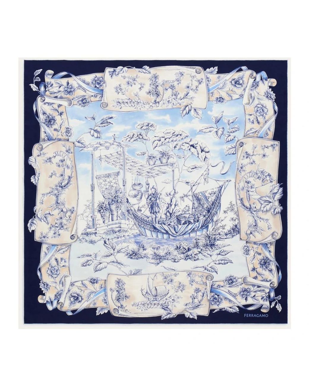 Ferragamo Blue Silk Scarves