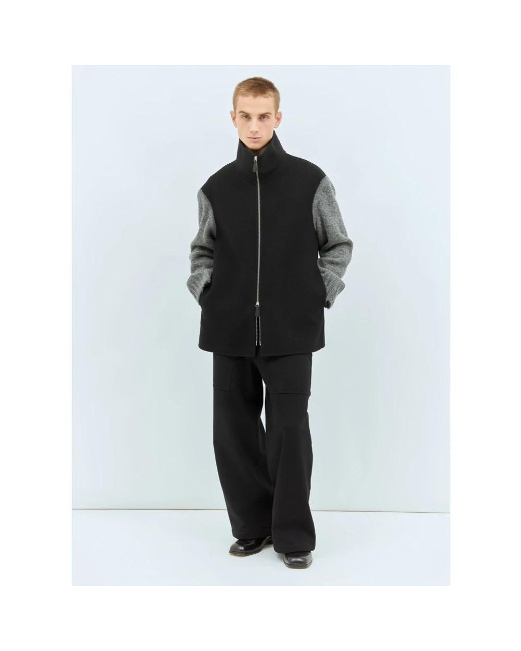Jil Sander Hoodies & Sweatvesten ,Zwart ,Wol Wollen Jas Met Gebreide Mouwen in het Black voor heren