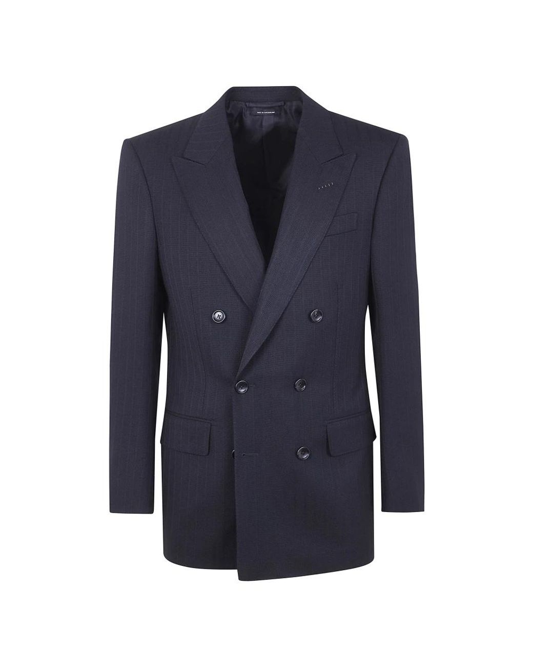 Tom Ford Solid Satin Stripe Double Breasted Jacket in Blue für Herren