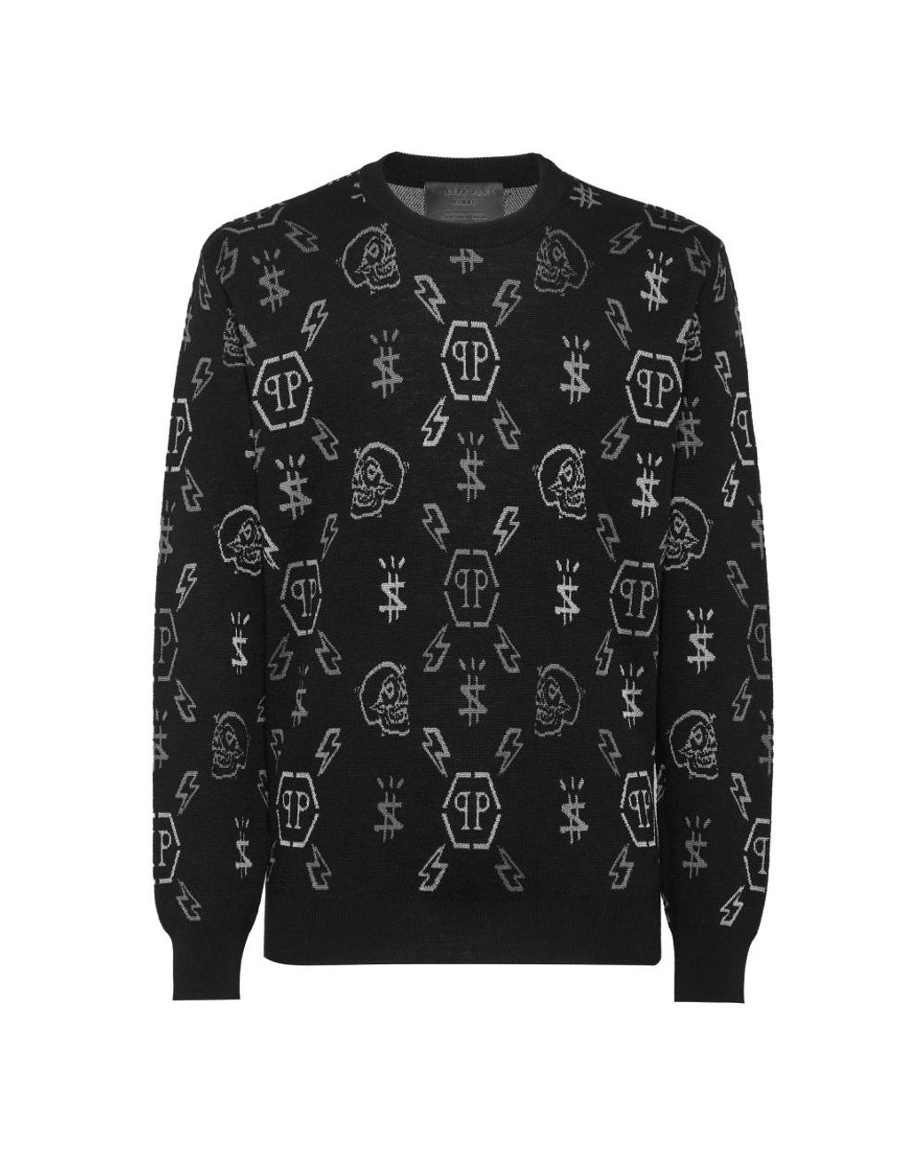 Philipp Plein Pullover Ronde Hals Monogram in het Black voor heren