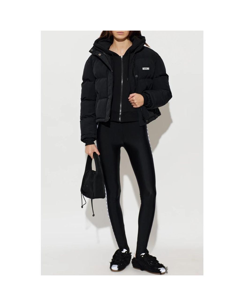 Moschino Black Wattierte Jacke Mit Stehkragen