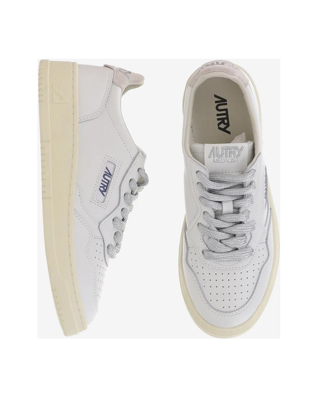 Autry White Low-Top Leather Sneakers With Contrast Heel Tab