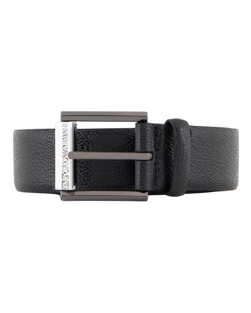 Emporio Armani Black Tumbled-Leather Logo Buckle Belt, Cm for men