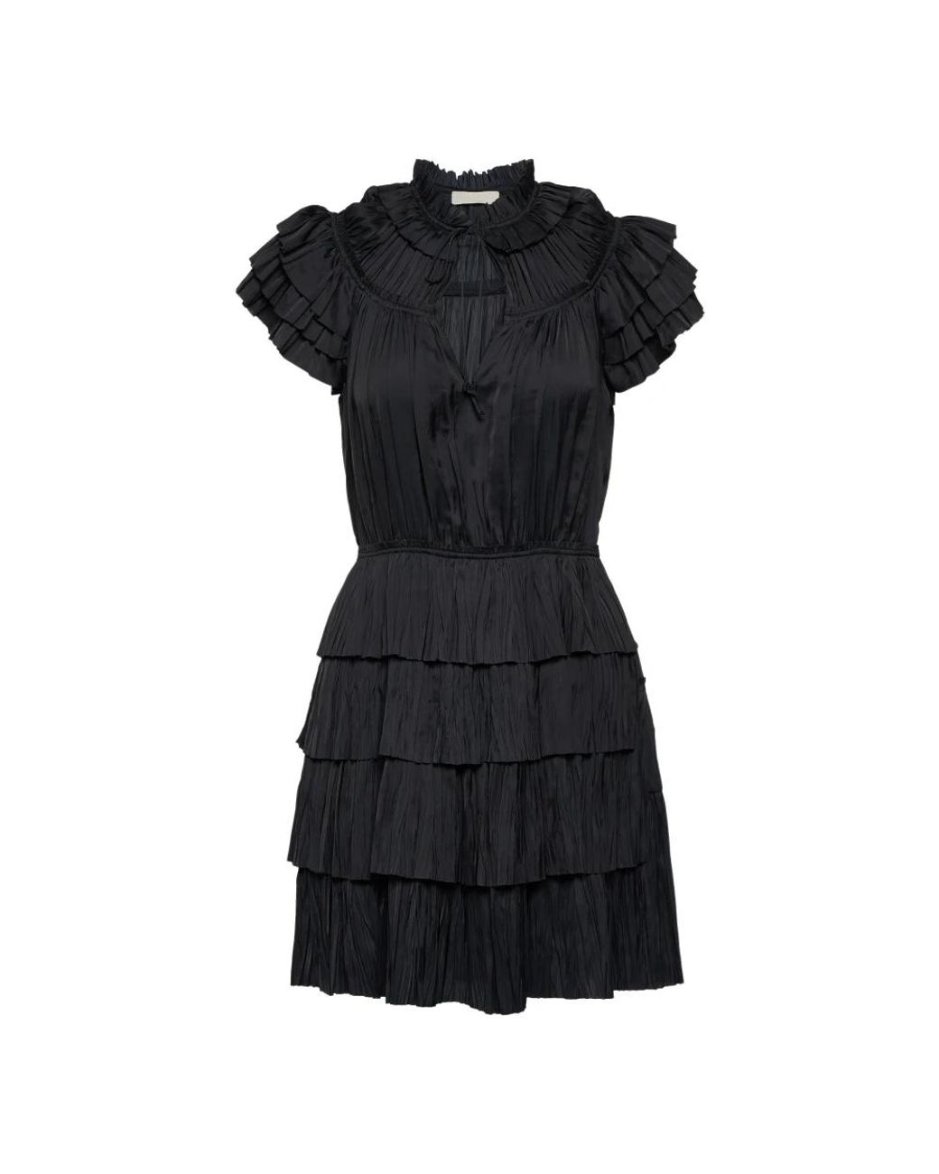 Ulla Johnson Black Vesna Plissé Satin Minidress