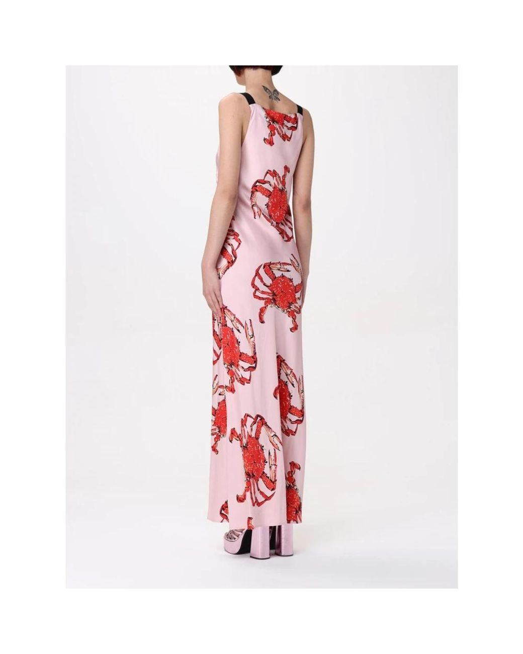 MSGM Kleedjes ,Roze ,Roze Zijden Maxi Jurk Met Krab Print in het Red