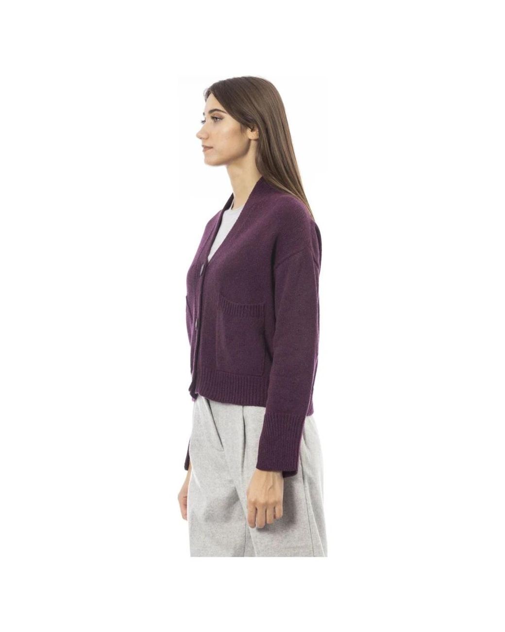 Alpha Studio Truien & Vesten ,Paars ,Wol Tijdloze Elegantie Cardigan in het Purple