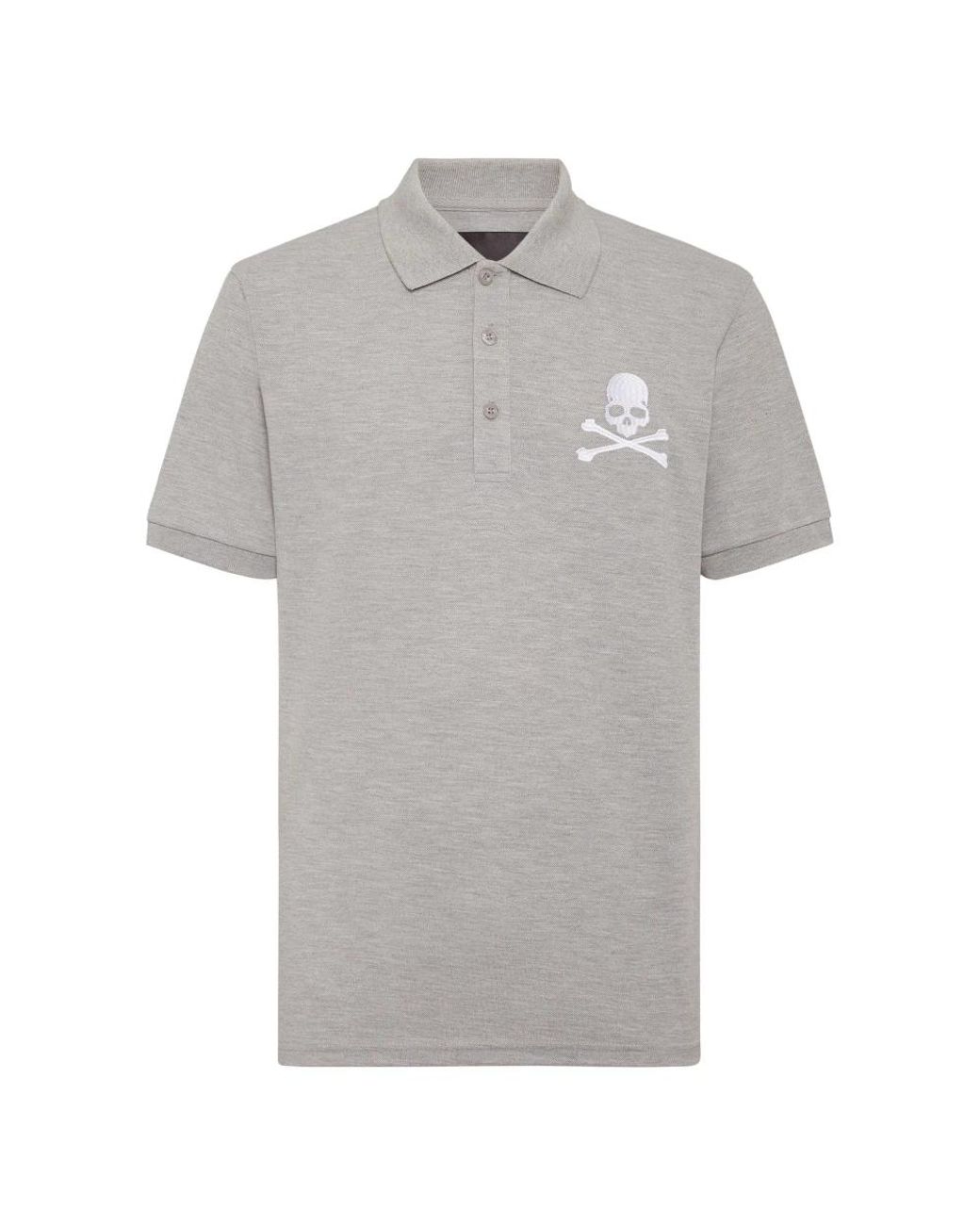 Philipp Plein Tops ,Grijs ,Katoen Piqué Polo Shirt Ss Skull&Bones in het Gray voor heren