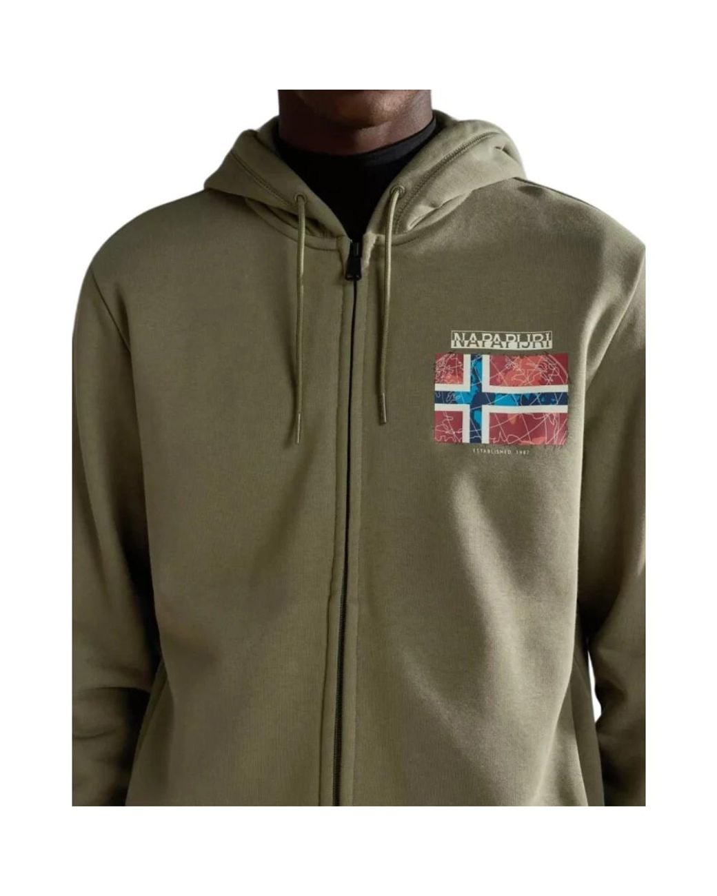 Napapijri Hoodies & Sweatvesten ,Groen ,Katoen Groene Katoenen Hoodie Met Volledige Rits in het Green voor heren