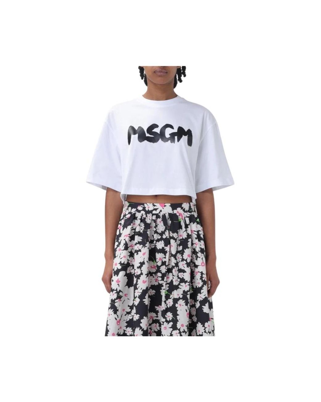 MSGM Tops ,Wit ,Katoen Wit Katoenen T-Shirt Voor Vrouwen in het White