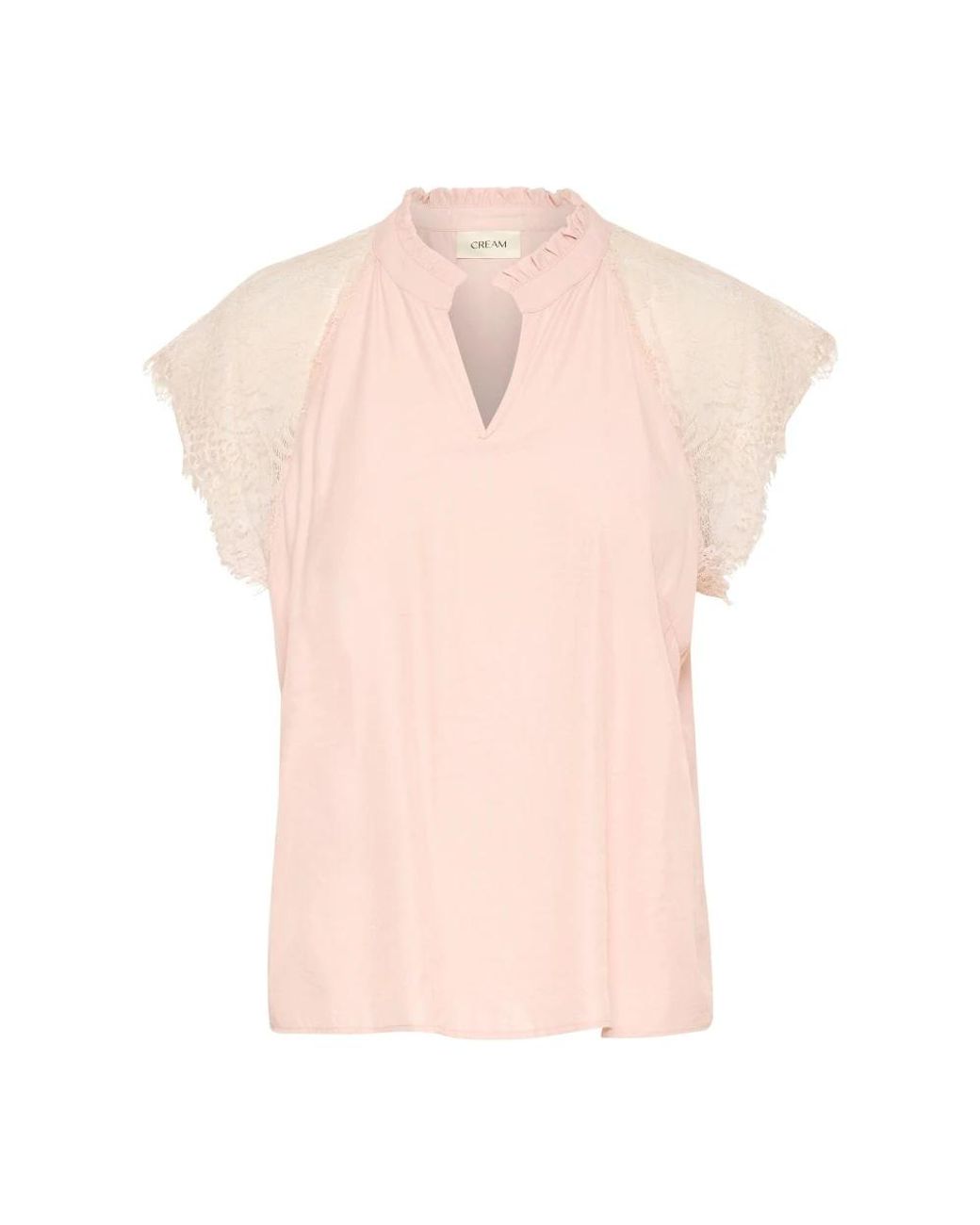 Cream Overhemden ,Nylon Kanten Blouse Met V-Hals En Kanten Mouwen in het Pink