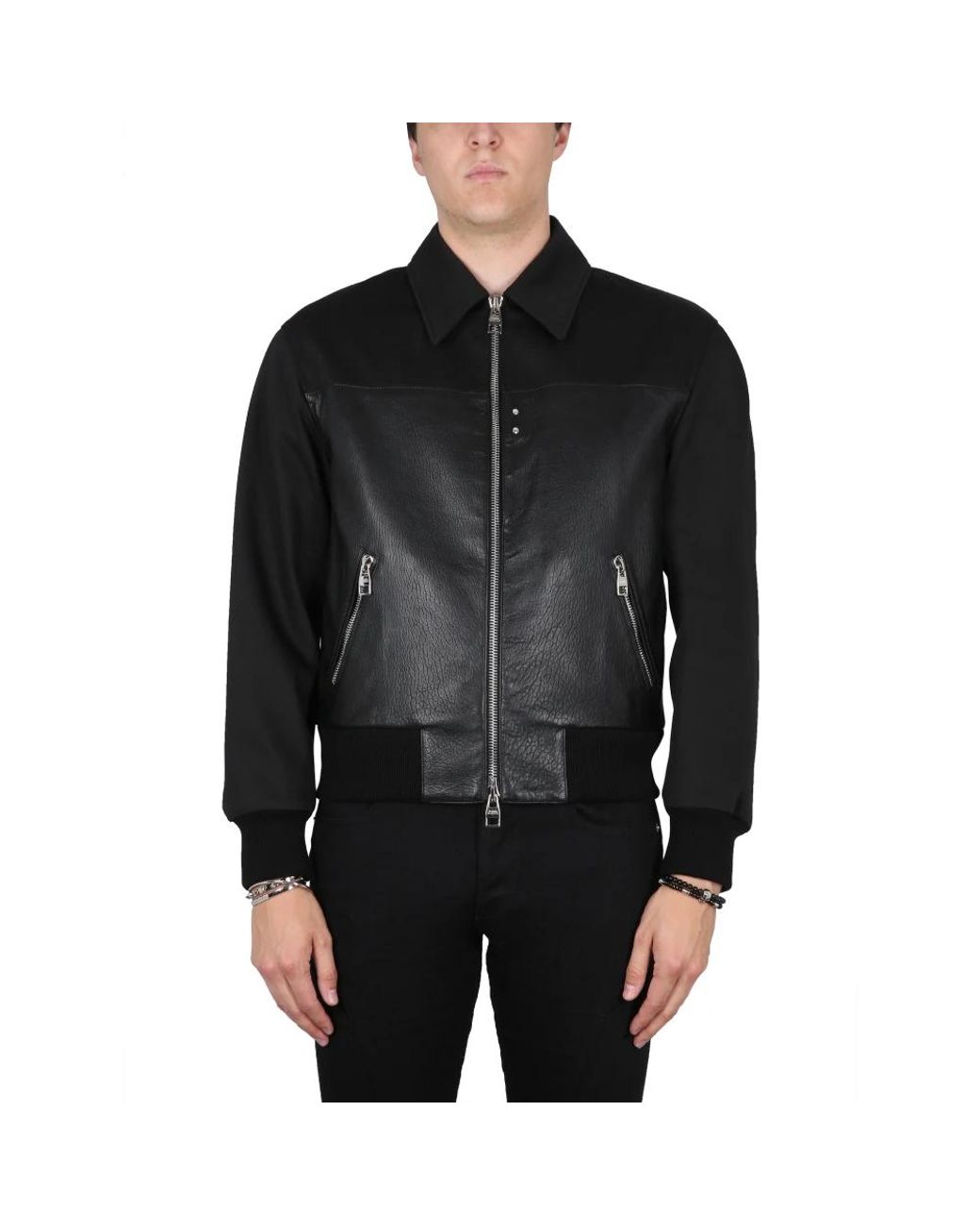 McQueen Jassen ,Zwart ,Katoen Leather Paneled Bomber Jacket in het Black voor heren